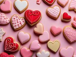 Valentines Day background - Valentines cookies in heart shapes with pastel icing  aesthetic background wallpaper