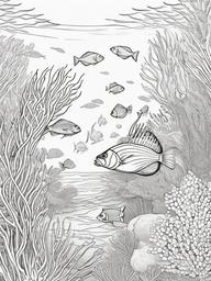 Fish Coloring Pages - Fish swimming with a backdrop of coral formations  simple coloring pages