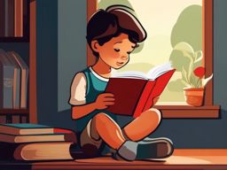 Reading book clipart, A child engrossed in a captivating story.  simple, 2d flat