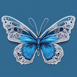 Blue Butterfly Sticker - A delicate blue butterfly with intricate patterns. ,vector color sticker art,minimal