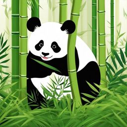 Cute Panda in a Bamboo Grove  clipart, simple