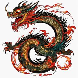 japanese fire dragon tattoo  simple color tattoo,white background