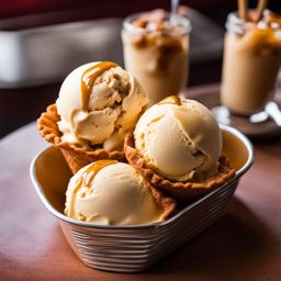 butter pecan praline ice cream savored at a classic 1950s-style drive-in diner. 