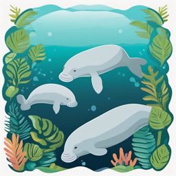 Manatee Family Sticker - A family of gentle manatees swimming in shallow waters, ,vector color sticker art,minimal