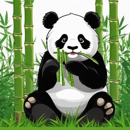 Panda Clipart - Panda munching on bamboo shoots in the bamboo forest , minimal, 2d