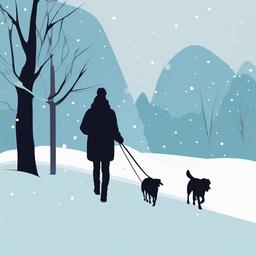 January clipart - person walking their dog in the snow in January  color,minimalist,vector clipart