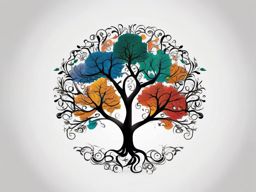 Neurodiversity Tree - Represent the diversity of neurological experiences with a tree-themed ADHD tattoo.  color tattoo designs,minimalist,vector,white background