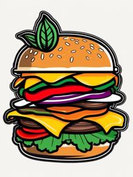 Burger Sticker - Sink your teeth into a juicy burger layered with fresh veggies and savory condiments, , sticker vector art, minimalist design