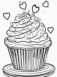 Cake Coloring Pages - Cupcake with tiny heart sprinkles  simple coloring pages