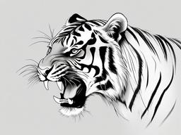 drawing of a roaring tiger  minimal rough sketch scribbles,doodles,black and white