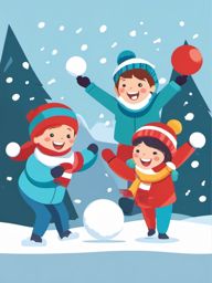 Snowball Fight clipart - Joyful kids having a playful snowball fight, ,vector color clipart,minimal