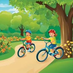 Bicycle clipart - children riding bicycles in the park  