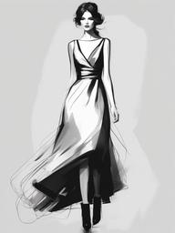 drawing of a dress  minimal rough scribbles,doodles,black and white