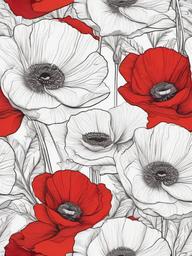 Floral Poppies - Delicate petals in bold red hues.  outling,coloring pages,black and whit