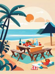 Beach Picnic Scene clipart - Picnic setup on the shore, ,vector color clipart,minimal