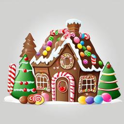 December clipart - gingerbread house with candy decorations  color,minimalist,vector clipart