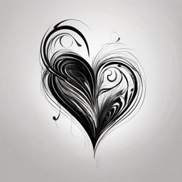 Abstract black heart swirls tattoo. Whimsical emotional dance.  minimalist black white tattoo style