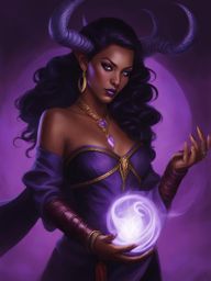 lirael nightshade, a tiefling warlock, is conjuring eldritch magic to bind a powerful demon. 