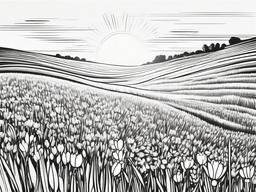 Sunlight clipart - illuminating a field of flowers  minimal rough sketch scribbles,doodles,black and white