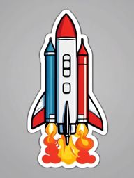 Rocket Sticker - Cartoon rocket launch, ,vector color sticker art,minimal