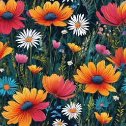 Floral Background - Blooming Wildflowers in a Vibrant Meadow wallpaper, abstract art style, patterns, intricate