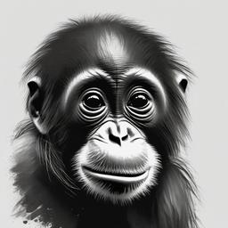 drawing of a baby orangutan  minimal rough sketch scribbles,doodles,black and white