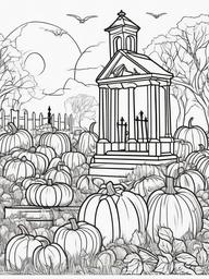 Pumpkin in a Haunted Graveyard Coloring Pages - Eerie Graveyard Scene with Pumpkins  minimal black outline printable sheet, coloring page