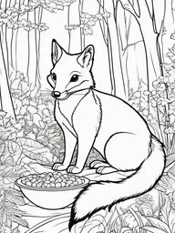 Fox Coloring Pages - Fox and squirrel enjoying a forest snack  simple coloring pages