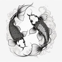 2 Koi Fish Tattoo,a tattoo showcasing two graceful koi fish, representing partnership, unity, and determination. , tattoo design, white clean background