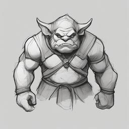 drawing of a ogre  minimal rough sketch scribbles,doodles,black and white