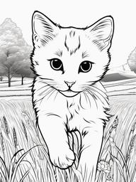 Kitty Playing in a Field Coloring Pages - Kitten Running in a Sunny Field  minimal black outline printable sheet, coloring page