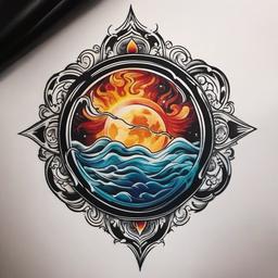 earth air fire water tattoo meaning  simple color tattoo,white background