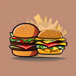 Hamburger clipart - cartoon hamburger and fries dancing  color,minimalist,vector clipart