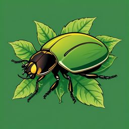 Beetle's Tranquil Rest on a Leaf Clip Art - Beetle enjoying a tranquil rest on a green leaf,  color vector clipart, minimal style