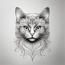 Cat Picture Tattoo - Tattoo featuring a detailed picture or portrait of a cat.  minimal color tattoo, white background