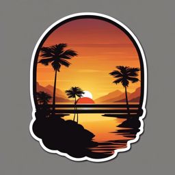 Sunset silhouette sticker- Warm and tranquil, , sticker vector art, minimalist design