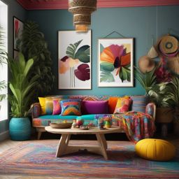 Artistic Bohemian Corner - Design an artistic bohemian corner with unique and colorful decor. , living room decor ideas, multicoloured, photo realistic, hyper detail, high resolution,