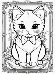 Kitty with Bowtie and Heart Coloring Pages - Cute Kitten with a Big Heart  minimal black outline printable sheet, coloring page