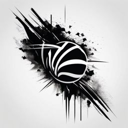 Abstract basketball heartbeat tattoo. Pulse of the game.  black white tattoo style, minimalist design,white background