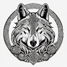 Celtic Tattoo Wolf,Celtic-style tattoo that features the untamed spirit of the wolf. , color tattoo design, white clean background