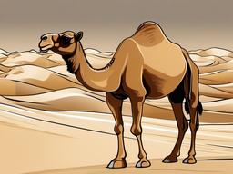 Camel Cartoon - Cartoon of camel in desert with sand dunes  