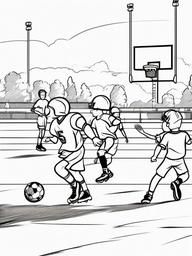 Football Youth League Coloring Pages - Kids Playing Football in Youth League  minimal black outline printable sheet, coloring page