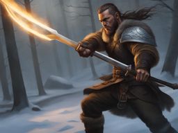 ragnar blackthorn, a half-orc fighter, is executing a precise strike with a two-handed sword. 