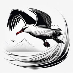 Albatross Tattoo - Albatross gliding on ocean winds for miles  few color tattoo design, simple line art, design clean white background