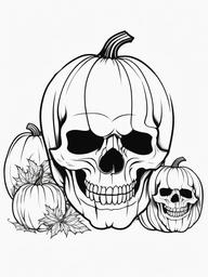 Pumpkin with Skull Coloring Pages - Skull Sitting Next to a Jack-o'-Lantern  minimal black outline printable sheet, coloring page