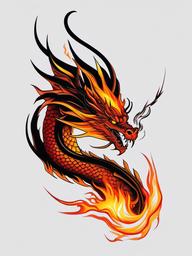 dragon on fire tattoo  simple color tattoo,white background