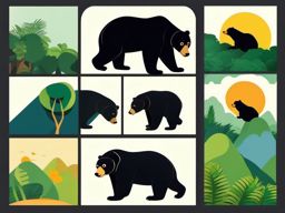 Sun Bear Clip Art - Sun bear in the rainforest,  color vector clipart, minimal style