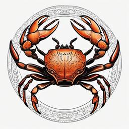 Cancer Zodiac Crab Tattoo-Artistic representation of a crab, symbolizing the Cancer zodiac sign in a creative design.  simple color tattoo,white background