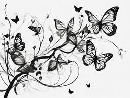 drawing of a vine with butterflies  minimal rough sketch scribbles,doodles,black and white