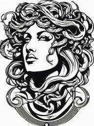 Medusa Greek Mythology Tattoo - Dive into Greek mythology with a Medusa tattoo that captures the essence of this iconic figure from ancient tales.  simple vector color tattoo,minimal,white background